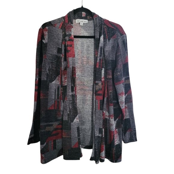 SOUTHERN LADY | Open Front Multi-Color Geo Print Casual Cardigan - Picture 2 of 6